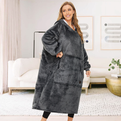 Extra-long Wearable Blanket Hoodie for Adults, Dark Grey