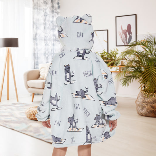 Yoga Cat Wearable Blanket Hoodie for Kids