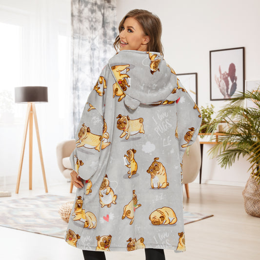 Bulldog Wearable Blanket Hoodie for Adults