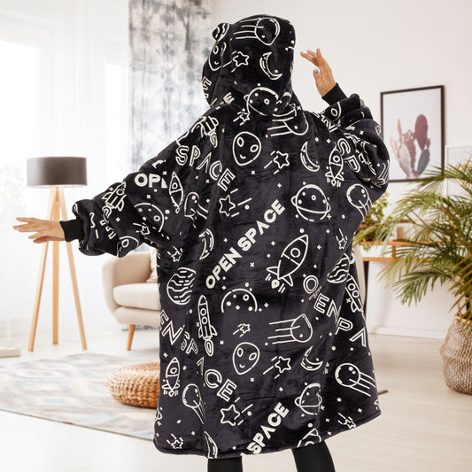 Luminous Black Wearable Blanket Hoodie for Adults, Glow in the Dark