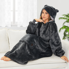 Extra-long Wearable Blanket Hoodie for Adults, Dark Grey