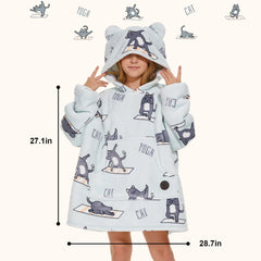 Yoga Cat Wearable Blanket Hoodie for Kids