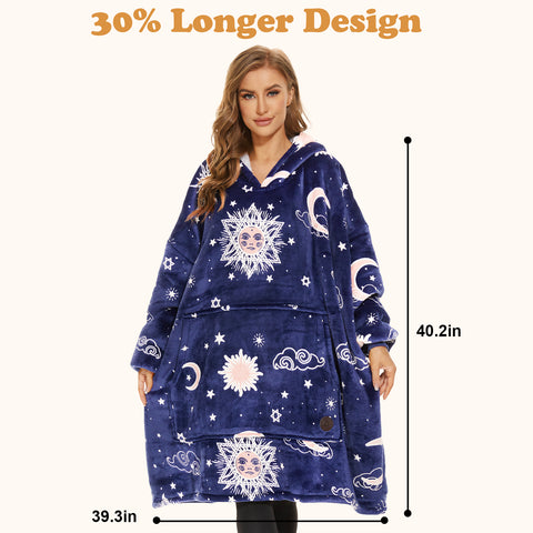Luminous Moon Stars Wearable Blanket Hoodie for Adults, Glow in the Dark