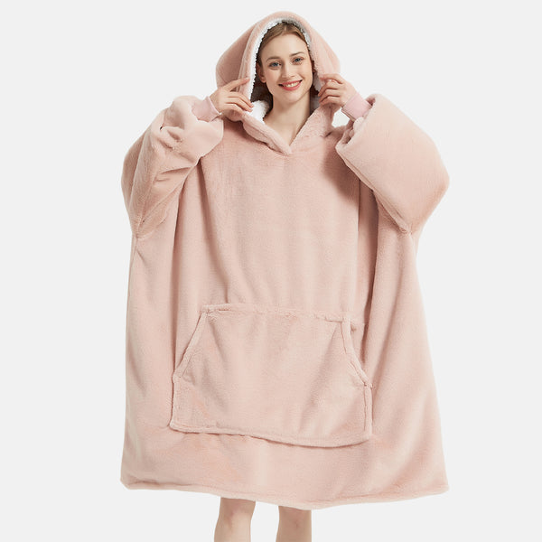 Faux Fur Wearable Blanket Hoodie for Adults, Pink