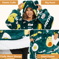 Milk Avocado Wearable Blanket Hoodie for Adults