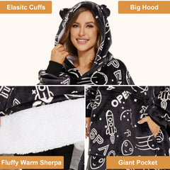 Luminous Black Wearable Blanket Hoodie for Adults, Glow in the Dark