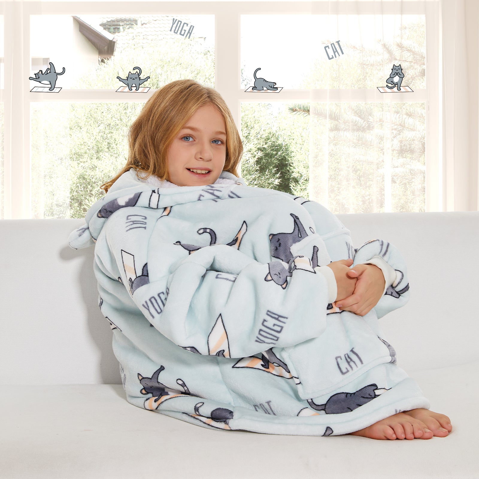 Yoga Cat Wearable Blanket Hoodie for Kids – THREE POODLE
