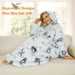 Yoga Cat Extra-Long Blanket Hoodie