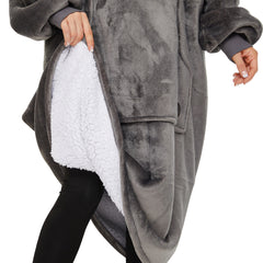 Extra-long Wearable Blanket Hoodie for Adults, Grey