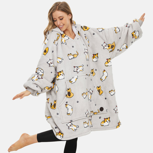 Cat Wearable Blanket Hoodie for Adults