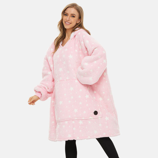 Luminous Pink Wearable Blanket Hoodie for Adults, Glow in the Dark