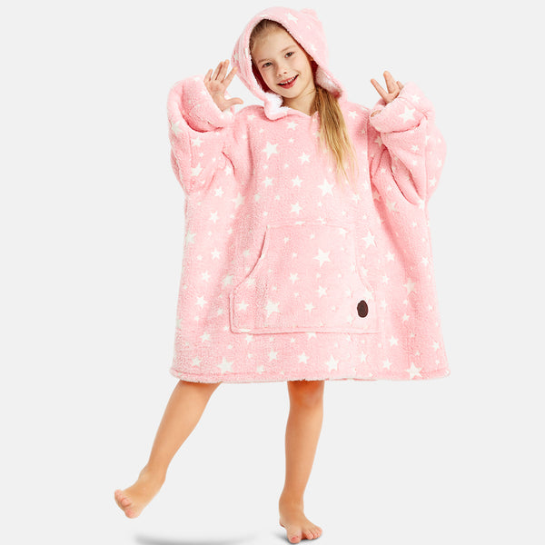 Luminous Pink Wearable Blanket Hoodie for Kids, Glow in the Dark