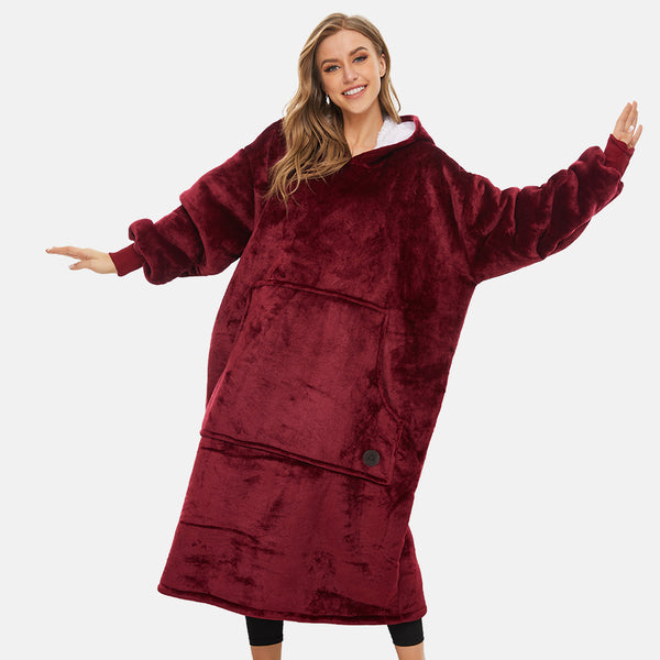 Extra-long Wearable Blanket Hoodie for Adults, Burgundy