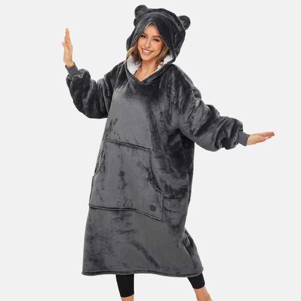 Extra-long Wearable Blanket Hoodie for Adults, Dark Grey