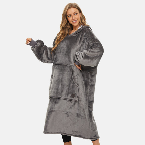 Extra-long Wearable Blanket Hoodie for Adults, Grey