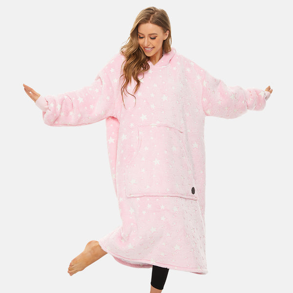 Extra-long Wearable Blanket Hoodie for Adults, Luminous Pink, Glow in the Dark