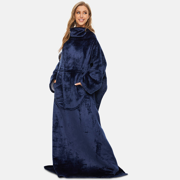 Dark Blue TV Blanket With Arms, Sherpa Blanket