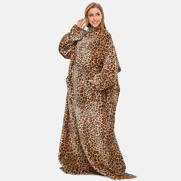 Leopard TV Blanket With Arms, Sherpa Blanket