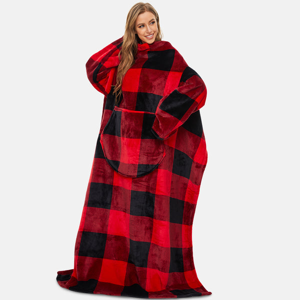 Red Plaid TV Blanket With Arms, Sherpa Blanket