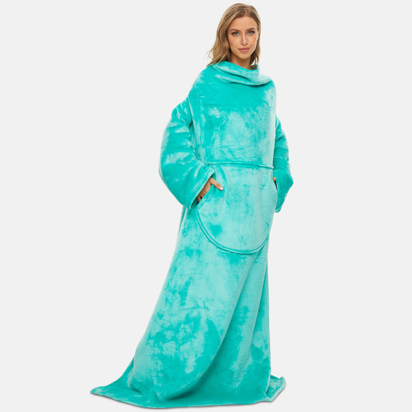 Teal TV Blanket With Arms, Sherpa Blanket